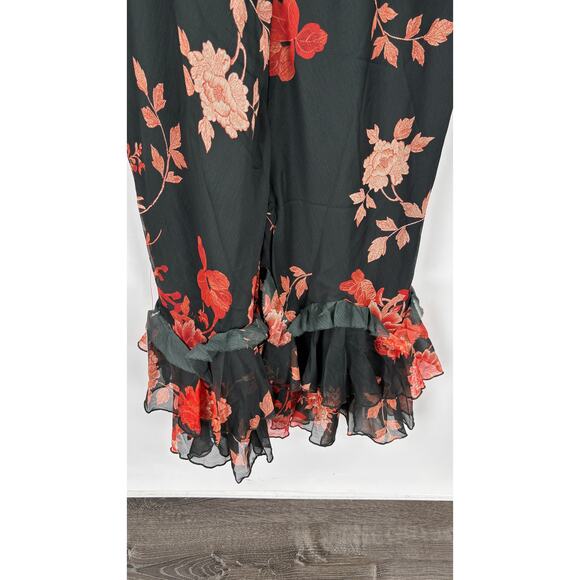 ASOS Long Sleeve Floral Print Maxi Dress Black Red Frill Hem Womens Size 14 New - Picture 9 of 14